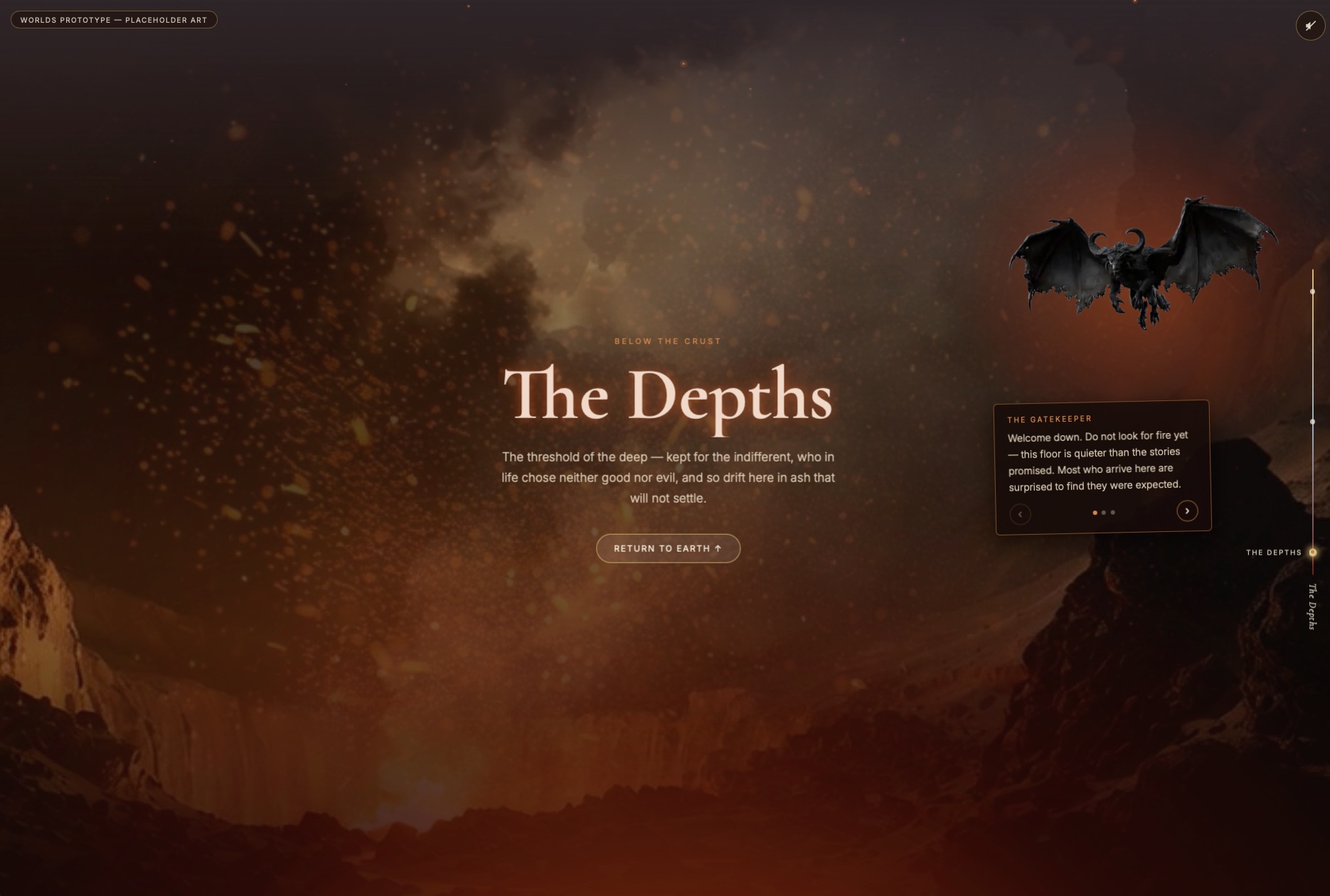 3 Worlds website &mdash; The Depths, below the crust, with the Gatekeeper guide