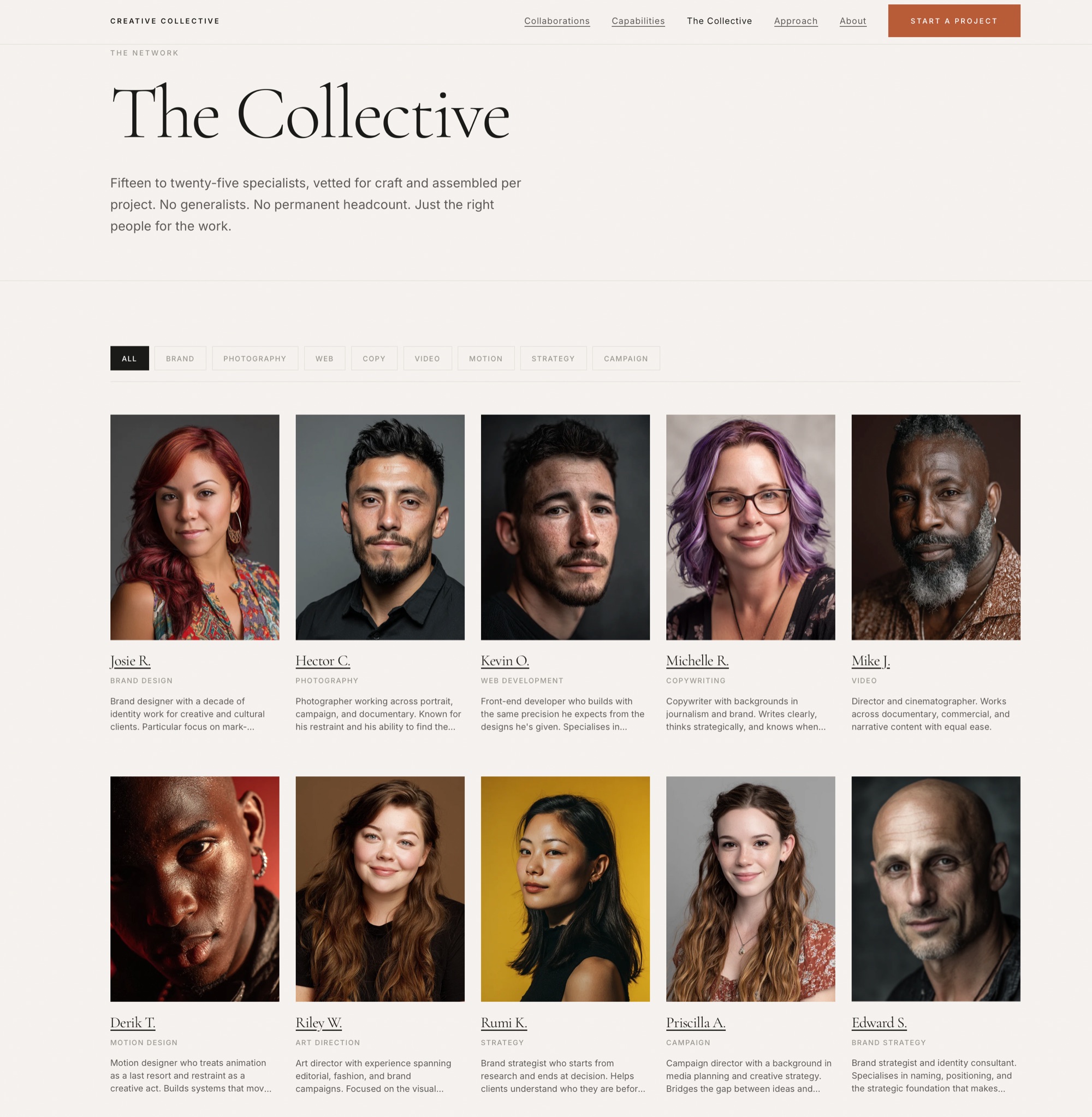 Creative Collective website &mdash; The Collective directory of specialists with discipline filters