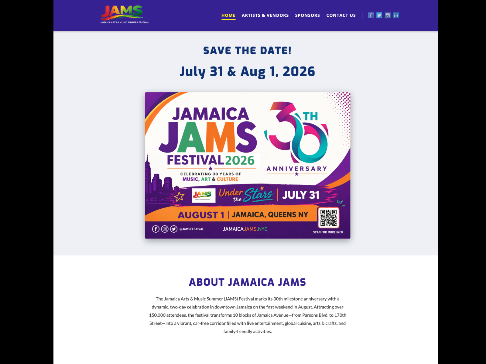 Jamaica JAMS Festival &mdash; Save the Date and About Section