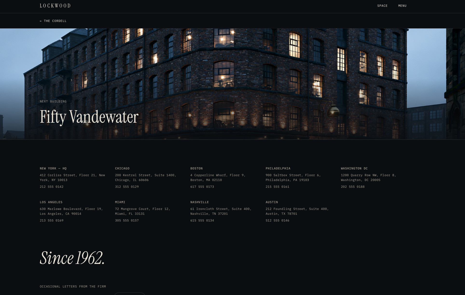 Lockwood website &mdash; next building link to Fifty Vandewater above the firm&rsquo;s nine offices