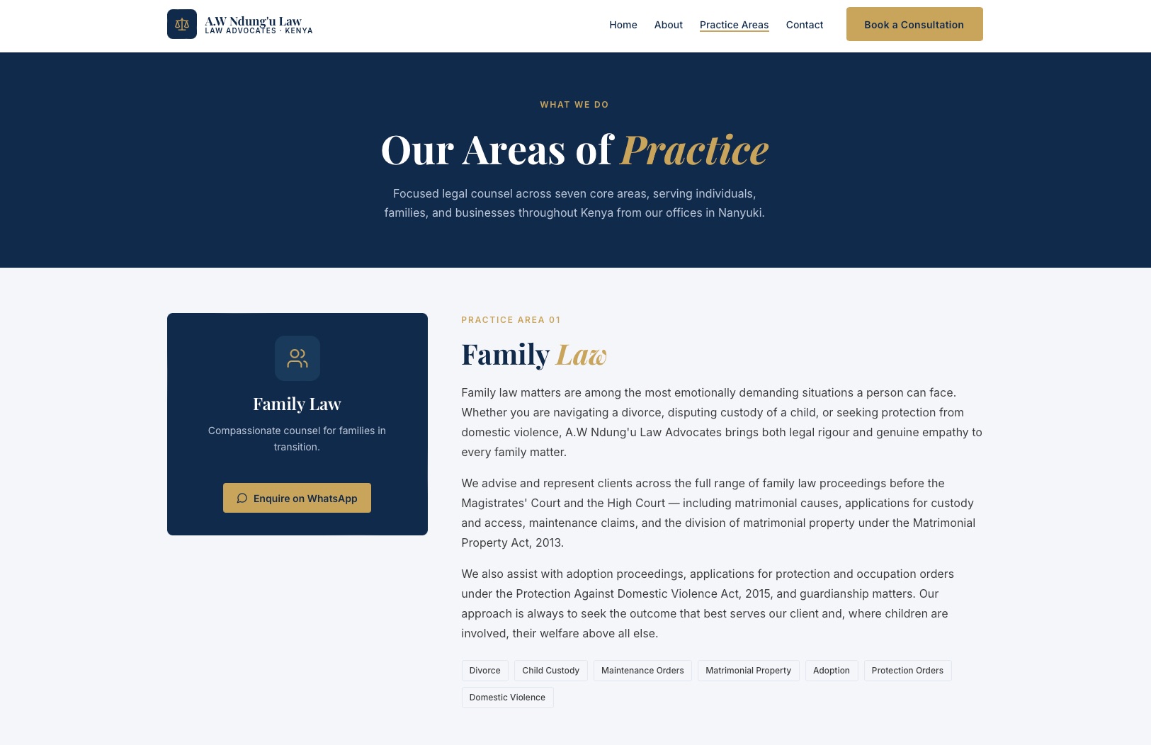 A.W Ndung&rsquo;u Law website &mdash; Our Areas of Practice, Family Law