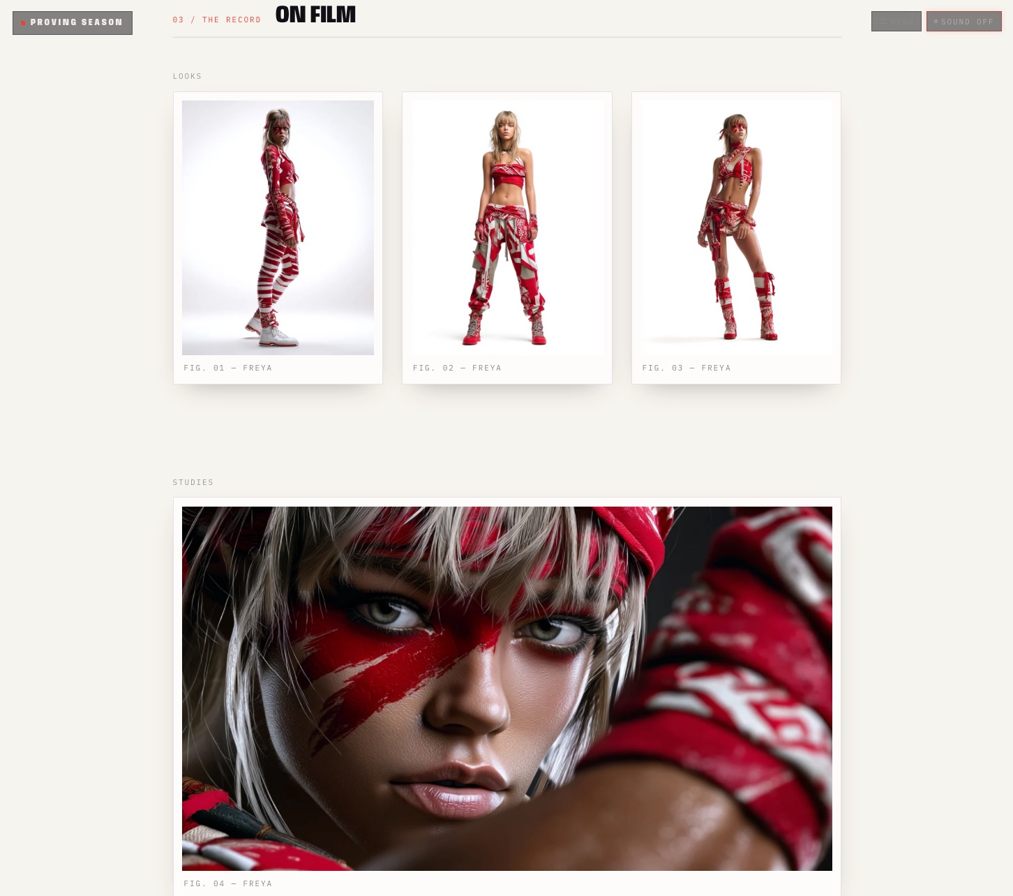 Proving Season website &mdash; On Film record of looks and studies for Freya
